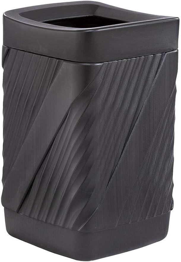 Safco 9372BL Twist Indoor Outdoor Open Top Plastic Trash Can, 32-Gallons, Touch-Free Disposal, Weather-Resistant, Ideal for Busy Environments, Black, 18.875"D x 18.875"W x 30"H