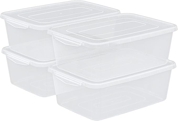 14 Quart Plastic Storage Box, Clear Dough Rising Box with Lid, Pizza Dough Proofing Containers, 4 Packs