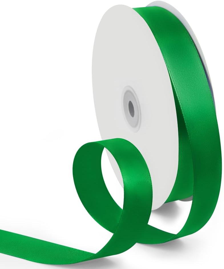 1 Inch 100 Yards Satin Ribbon Green, Solid Color Fabric Ribbon for Gift Wrapping, Wedding, Polyester Gift Ribbon for Birthday Party Decoration, Craft, Hair, Floral, Sewing