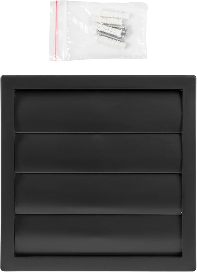 Plastic 6" Black Dryer Vent Cover with Flange - Exhaust Ventilation Grille with Shutters - Louvered Air Vent for Bathroom, Kitchen, Garage various Ventilation Systems Ø5.9" / 7.5" x 7.5"