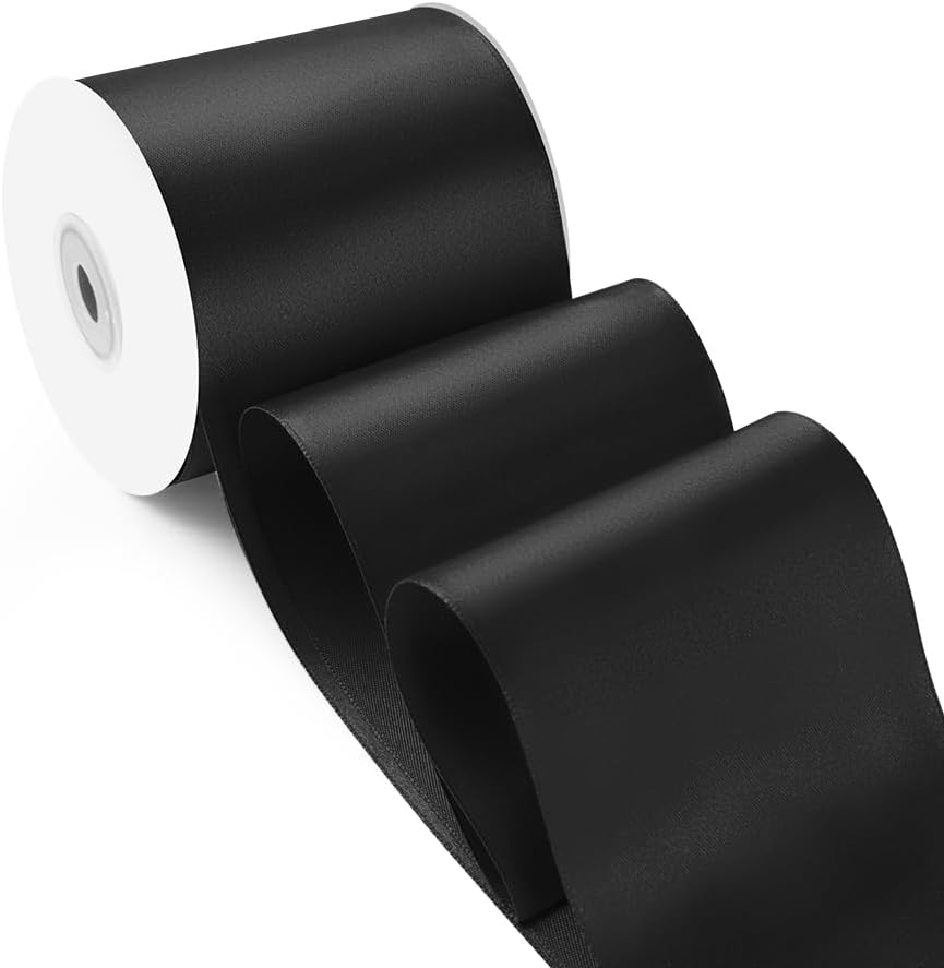 3 Inch 25 Yard Wide Satin Ribbon Black, Solid Fabric Large Ribbon Roll for Cutting Ceremony Wedding Opening Party Decoration, Chairs, Sewing, Festival Pageant Sashes