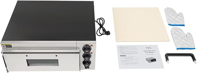 20L Commercial Electric Pizza Oven Countertop Pizza Oven, Single Deck Layer Stainless Steel Pizza Oven with Stone and Gloves, Adjust The Heat 122-662°F and Time 0-30min