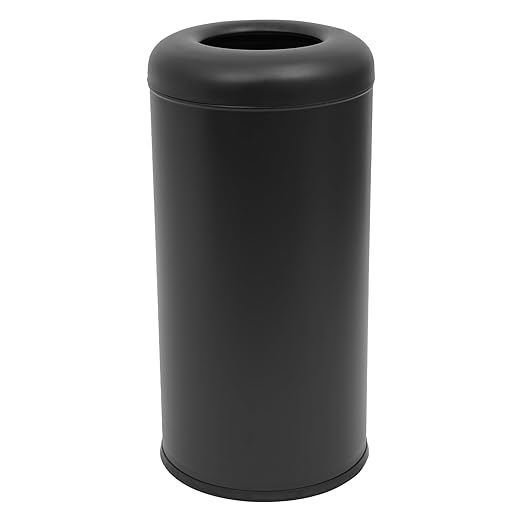 15.48 Gallon Commercial Trash Can, Black Open Top Outdoor Indoor Waste Container Stainless Steel Large Garbage Enclosure with Lid, 15 x 30.7 inch