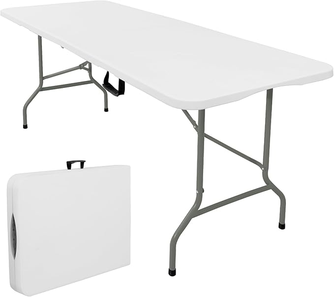 Folding Tables with Carrying Handle Lightweight Rectangular Portable Plastic Camping Table Steel Legs for Party, Dining, Wedding, Events, Picnic Indoor, Outdoor (5FT, White)