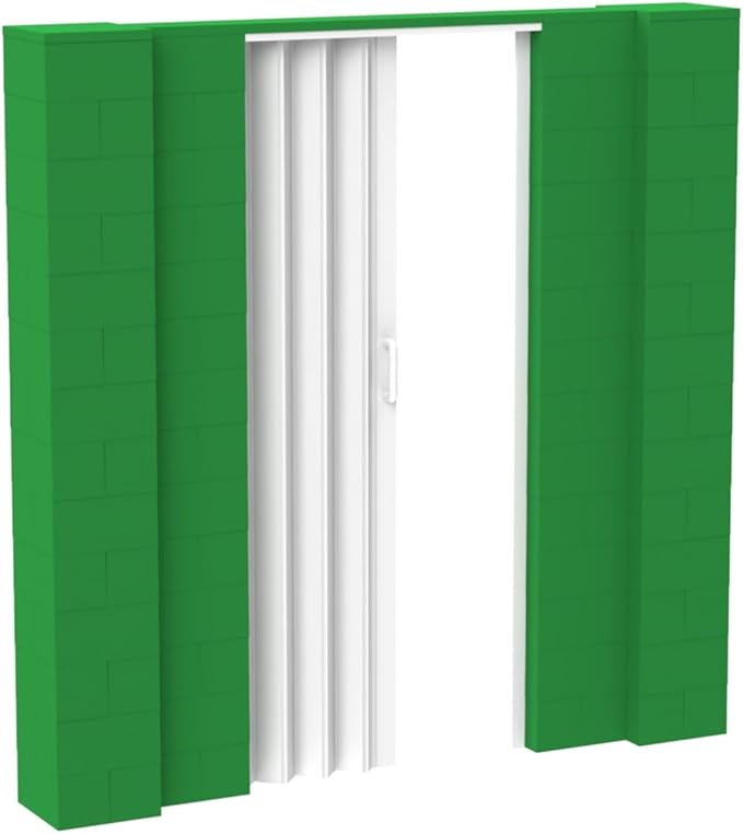EverBlock 7’ x 7’ Wall Kit with Accordion Door | 3’ x 7’ Doorway | Modular Building Blocks | Wall Display System | Room Divider & Partition | Easy to Connect & Reuse | Indoor & Outdoor Use | Green