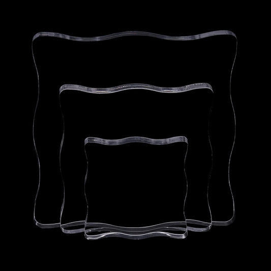 3-Piece Clear Acrylic Stamp Blocks - Wavy Blocks with Grid Lines for Scrapbooking Crafts