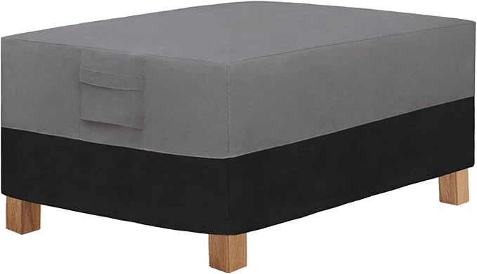 Easy-Going Patio Coffee Table Cover Small Outdoor Rectangular Table Cover, UV Resistant Waterproof Patio Furniture Ottoman Cover (42" Lx24 Wx16 H, Gray/Black)