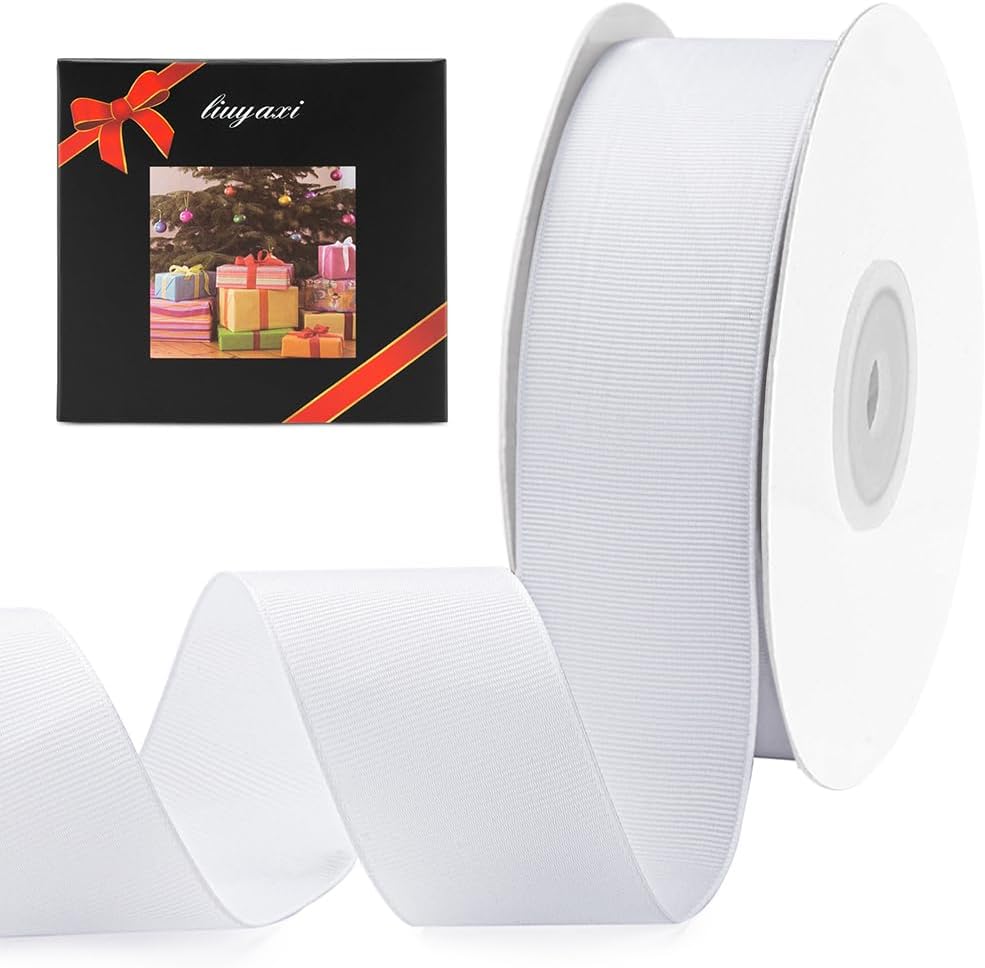 LIUYAXI 2" X 50 Yards Solid White Grosgrain Ribbon, Perfect for Crafts, Wedding Decor, DIY Hair Accessories, Sewing, Gift Package Wrapping and More