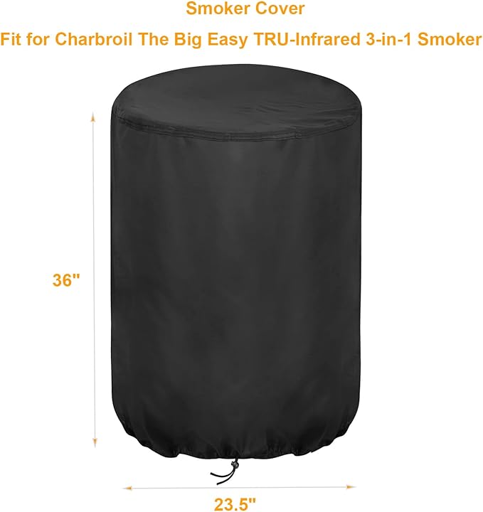 Smoker Cover Fit for Charbroil The Big Easy TRU-Infrared 3-in-1 Smoker, Waterproof Grill Cover Outdoor Smoker Covers (23" D x 23.5" W x 36" H)