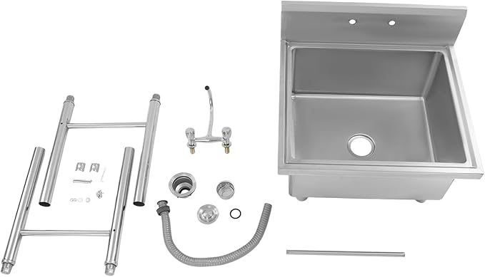 Commercial Sink with Cold & Hot Faucet, Freestanding Single Bowl Kitchen Utility Sink Stainless Steel Outdoor for Home Hotel Garage Garden Bar Restaurant (24X24X41in)