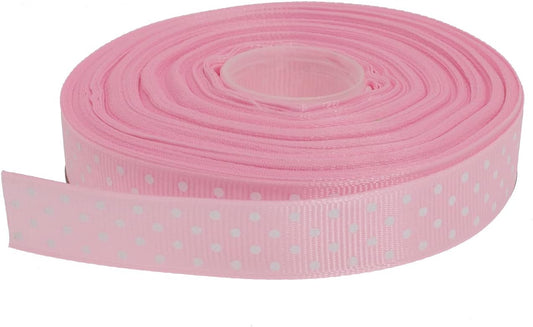 Polka Dot Grosgrain Ribbon 25 Yard Each Roll 100% Polyester (5/8", Pink)