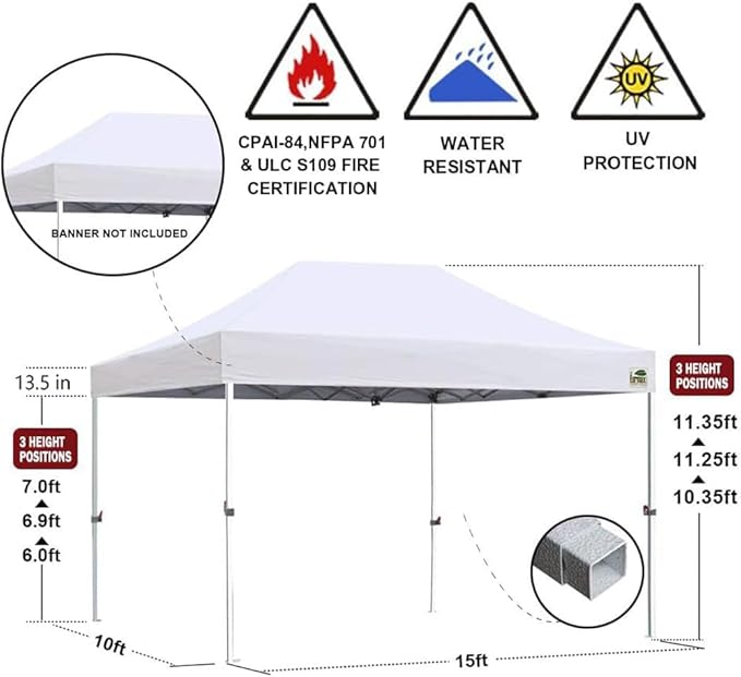 Eurmax USA 10'x15' Pop Up Canopy Tent Commercial Instant Canopies with Heavy Duty Roller Bag,Bonus 4 Sand Weights Bags (Blue)