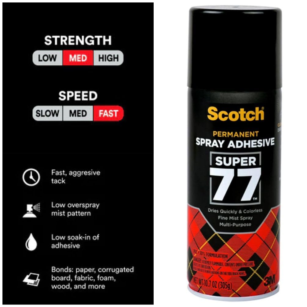Scotch Super 77 Multipurpose Adhesive Spray, Bonds to Fabric, Cardboard, Plastic, Metal, Wood, Felt, and More, 10.7 Ounces (7716)