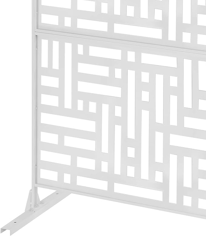 75" H×35" W Decorative Outdoor Privacy Screen with Stand, Outdoor Decor Privacy Fence Screen Metal Fence Panels, Free Standing Metal Divider for Patio Lawn Deck (White-Street)