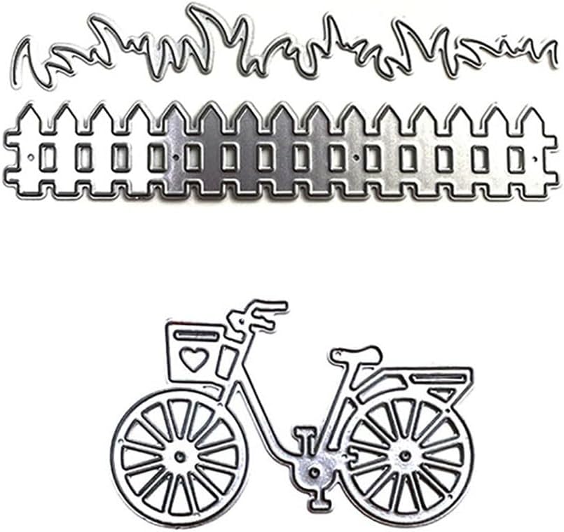 Grass Fence and Bike Metal Cutting Dies,Grass Bush Fence Die Cuts for Paper Card Making, Grass Fences Embossing Dies for Scrapbooking DIY Album Decorative