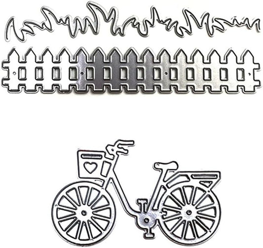 Grass Fence and Bike Metal Cutting Dies,Grass Bush Fence Die Cuts for Paper Card Making, Grass Fences Embossing Dies for Scrapbooking DIY Album Decorative