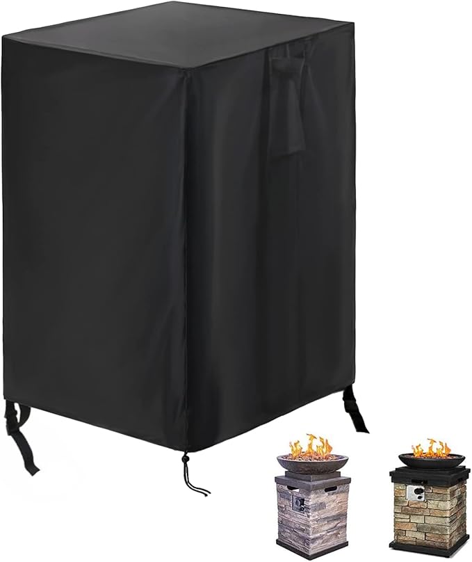 POMER Fire Column Cover,21inch Square Firepit Cover for Patio Fire Column Waterproof Outdoor Fireplace- 21"Lx21"Wx35"H