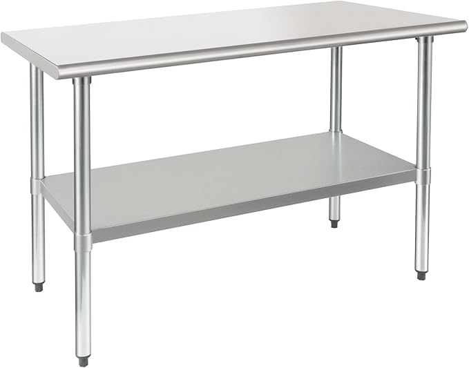 HARDURA Stainless Steel Table 24X48 Inches with Undershelf and Galvanized Legs NSF Heavy Duty Commercial Prep Work Table for Restaurant Kitchen Home and Hotel