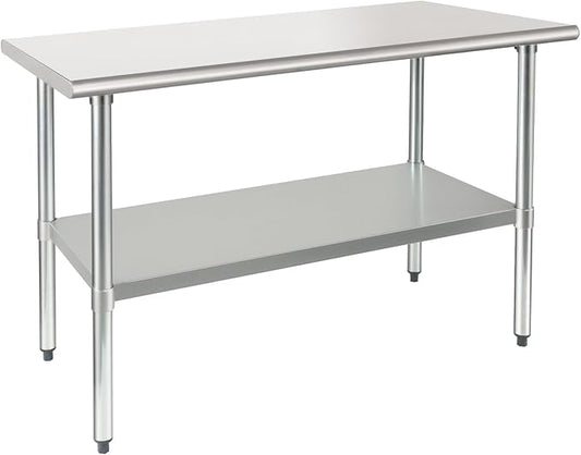 HARDURA Stainless Steel Table 24X48 Inches with Undershelf and Galvanized Legs NSF Heavy Duty Commercial Prep Work Table for Restaurant Kitchen Home and Hotel
