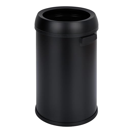 GarveeHome 17 gal/65 L Open Top Trash Can, Stainless Steel Rubbish Bin, Commercial Grade Waste Container, Round Garbage Can for Outdoor, Home Office, Restaurant, Black