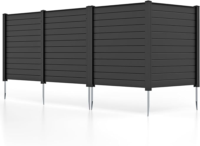 Giantex Air Conditioner Fence 4 Panels - 48''W x 48''H Outdoor Privacy Screen with Upgraded Metal Stakes, PVC Trash Can Enclosure, Decorative Garden Fences for Patio Lawn AC Unit Pool Pump, Black