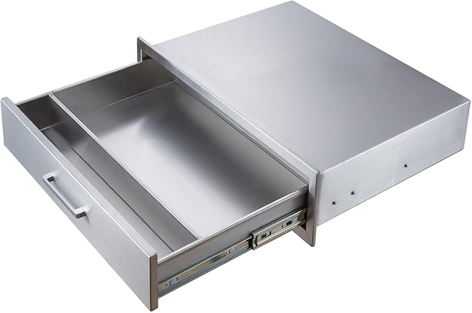Outdoor Kitchen Single Drawer Stainless Steel BBQ Enlarger -30" W x 10" H x 23" D Enclosed Built-in Drawer Flush Mount for Outdoor Kitchens & BBQ Islands
