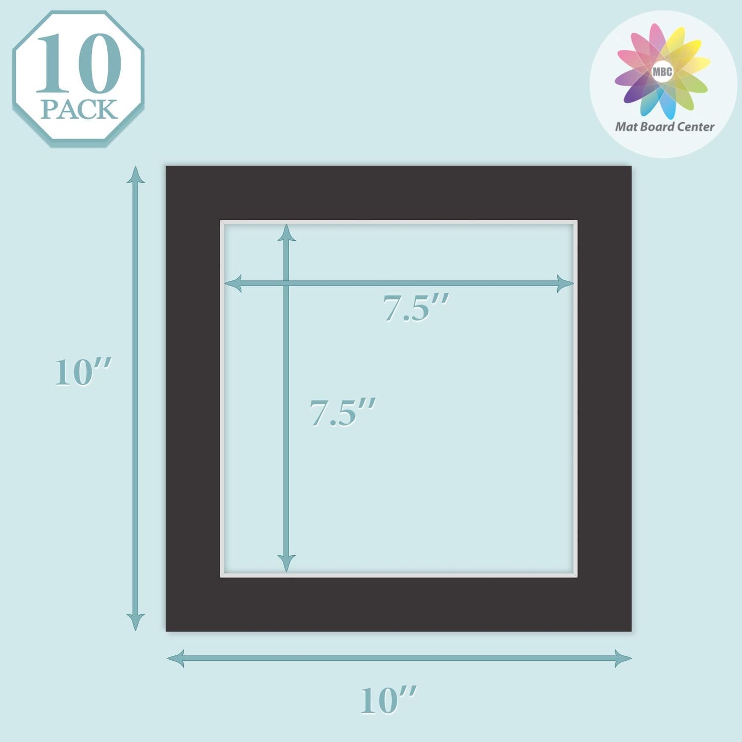 MBC Mat Board Center, 10 Pack 10x10 for 8x8 Black Picture Mats Frame Mattes, Bevel Cut, Acid Free, 4-ply Thickness