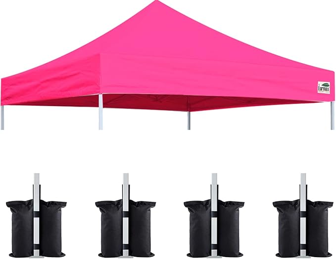 Eurmax USA New 10x10 Pop Up Canopy Replacement Canopy Tent Top Cover, Instant Canopy Top Cover ONLY, Choose 30 Colors,Bonus 4PC Pack Weight Bag (Pink)