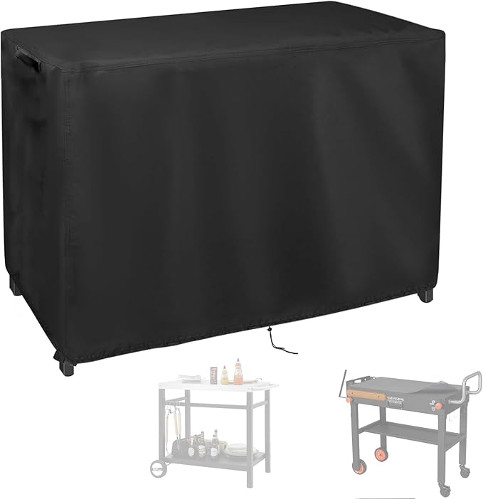 Grill Cart Cover, Outdoor Grill Stand Cover with UV Protection & Windproof Straps,Heavy Duty Covers for Most Standard Grill Carts/Pizza Oven Table -32" D x 32" W x 35.4" H