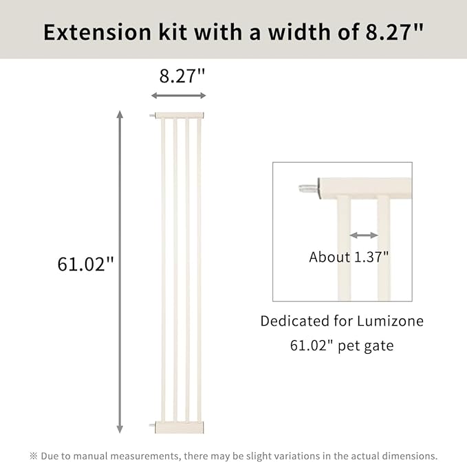Lumizone Extra Tall Cat Gate Extension Kit 61.02" High Pressure Mounted 8.27" Extra Wide 1.37" Gap No Drilling Tall Pet Gate for Dogs (Cream, 8.27" W)