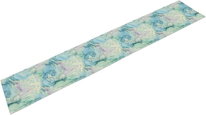 Summer Beach Table Runner, Blue Sea Coastal Nautical Marble Wave Ocean Table Runner Seasonal Holiday Home Kitchen Dining Table for Home Party Decor 13"x90"