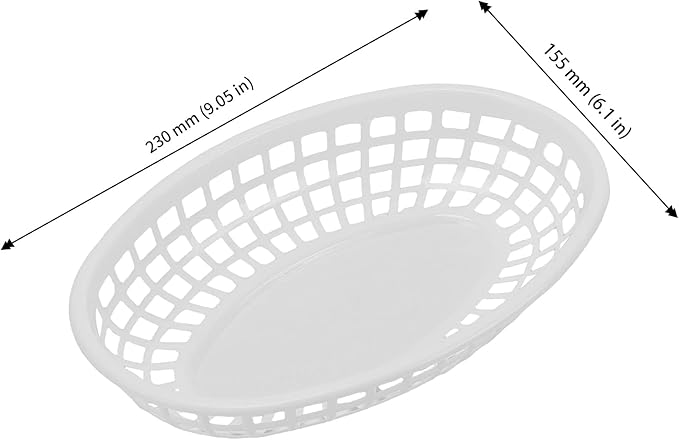 JAPCHET 70 Pack Fast Food Baskets, 9 x 6 Inch Oval Plastic Serving Baskets, Reusable Plastic Restaurant Food Basket for Hot Dogs Burgers Fries Sandwiches Birthday Party Picnics, White