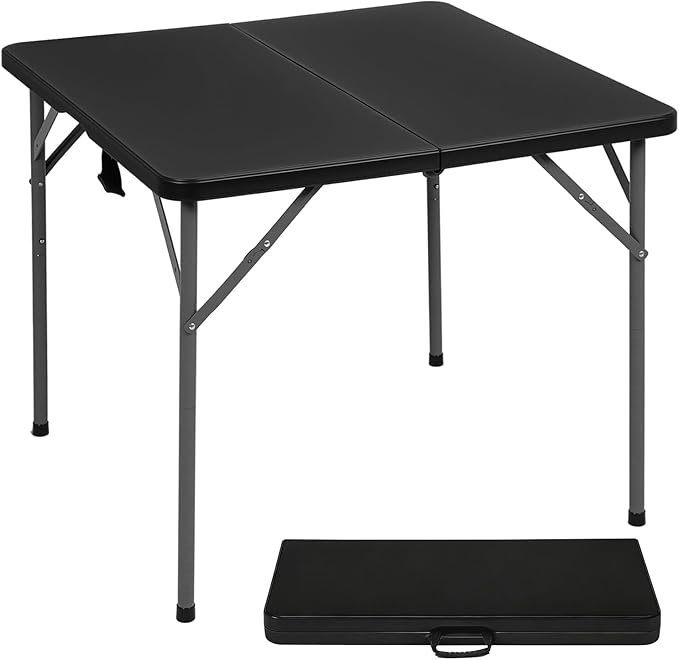 FDW 34" Folding Card Table Plastic Table Portable Square Height Dining Table Perfect for Party and Parties Backyard Events, Black
