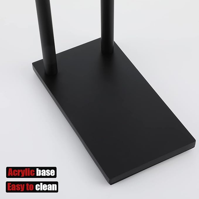JQK Hand Towel Holder Stand Black, Modern Tree Rack Free Standing for Countertop with 12 Inch 2 Bars, 304 Stainless Steel Matte Black 9.45x5.12 Inch Base, HTT172-PB