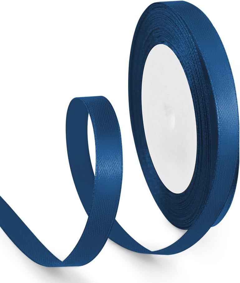 3/8 Inch 25 Yards Satin Ribbon Dark Blue, Solid Color Fabric Ribbon for Gift Wrapping, Wedding, Polyester Gift Ribbon for Birthday Party Decoration, Craft, Hair, Floral, Sewing