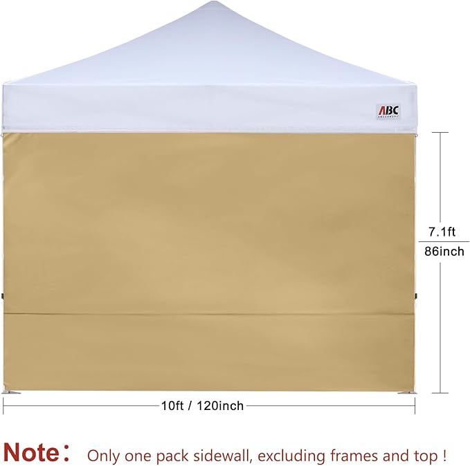 ABCCANOPY Instant Canopy SunWall 10x10 FT, 1 Pack Sidewall Only, No Frame or Top, Beige