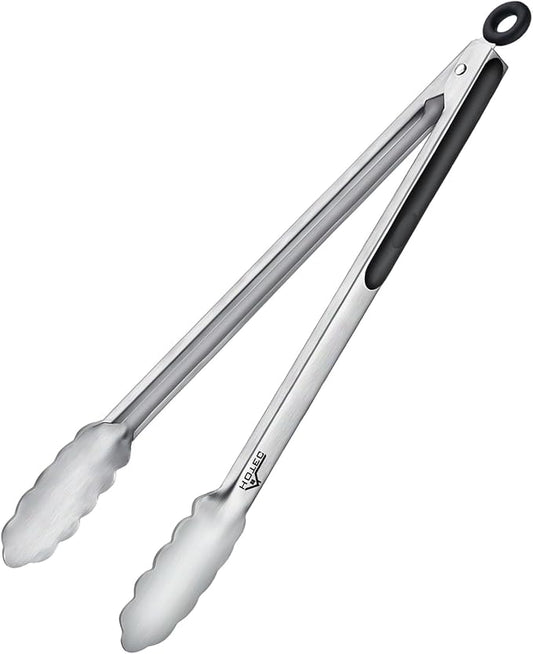 Hotec Stainless Steel Kitchen Tongs, 16 Inch Extra Long Locking Metal Food Tongs for Cooking, Serving, BBQ, Grill Non-Slip Grip