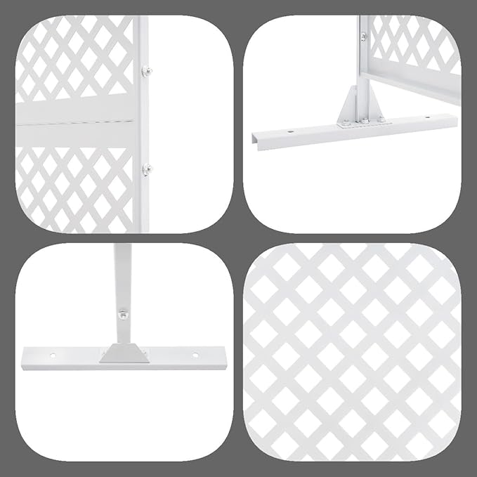 Outdoor Metal Privacy Screen with Stand, 35.4" W x 75" H Freestanding Metal Slatted Decorative Privacy Screen and Panels for Patio Garden Balcony Porch (White Grill)
