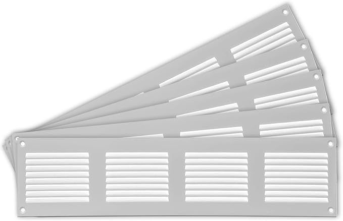 Repa Market 5-Pack Air Vent Cover 16x4 Inch (Outer Dimensions) White Galvanized Steel Louvered Grill Cover with Mesh Screen/Wall or Ceiling Vent/HVAC Register for Indoor and Outdoor Ventilation
