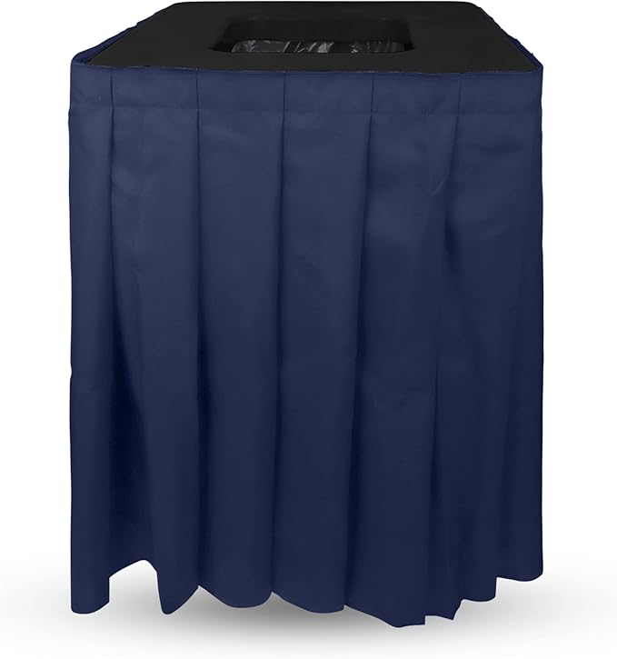 Square Black Trash Can Topper Cover With Solid Pleated Skirt | Designed to Fit 32-35 Gallon Trash Cans | Elegant Party Supplies for Weddings, Banquets, Birthday Parties & More (Black Top Blue Skirt)