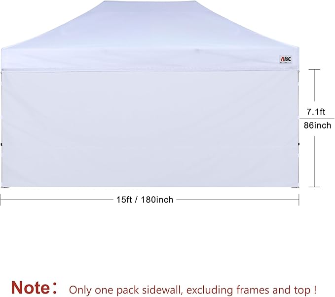 ABCCANOPY Instant Canopy SunWall 10x15 FT, 1 Pack Sidewall Only, No Frame or Top, White