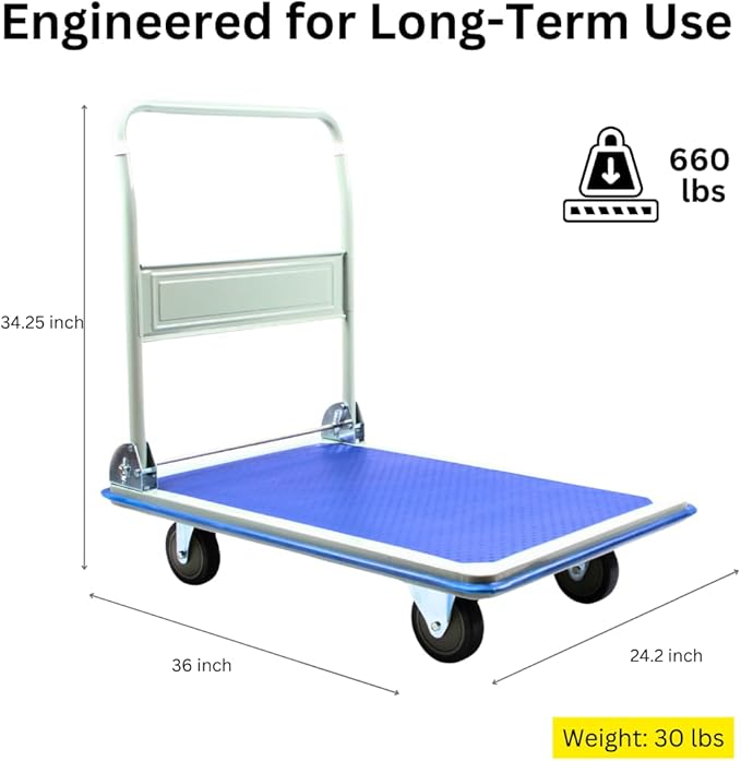 660 lbs Foldable Platform Truck Dolly with Swivel Wheels, Heavy Duty Moving Platform Hand Truck, 36.22 * 24.2 * 34.25 inches (PH300IRON)