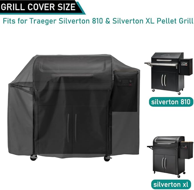 ZJYWSCH Grill Cover for Traeger Silverton 810, Silverton XL Pellet Grill Smoker Outdoor Waterproof for Traeger Silverton 810 XL Pellet Grill Cover Full Length BAC593 Heavy Duty