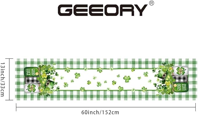 GEEORY St. Patrick's Day Table Runner 13 x 60 Inch, Shamrocks Plaid Mason Jar Decorative Holiday Table Decoration for Kitchen Dinning, Indoor Outdoor Dinner Party Décor GT142-60