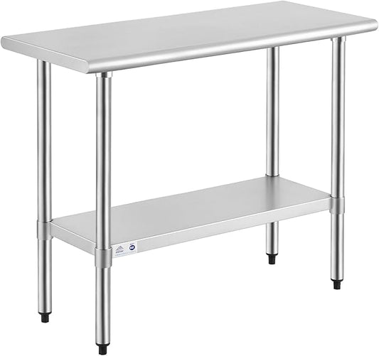 ROCKPOINT Stainless Steel Table for Prep & Work 18x36 Inches, NSF Metal Commercial Kitchen Heavy Duty Table with Adjustable Under Shelf and Table Foot for Restaurant, Home and Hotel