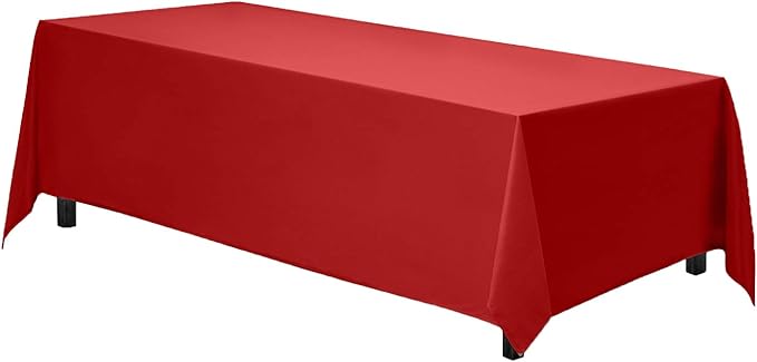 Gee Di Moda Rectangle Tablecloth - 90 x 132 Inch Red Table Cloth for 6 Foot Tables with Floor-Length Drop - Heavy Duty Washable Fabric for Holiday Party, Dinner, Weddings & Baby Shower