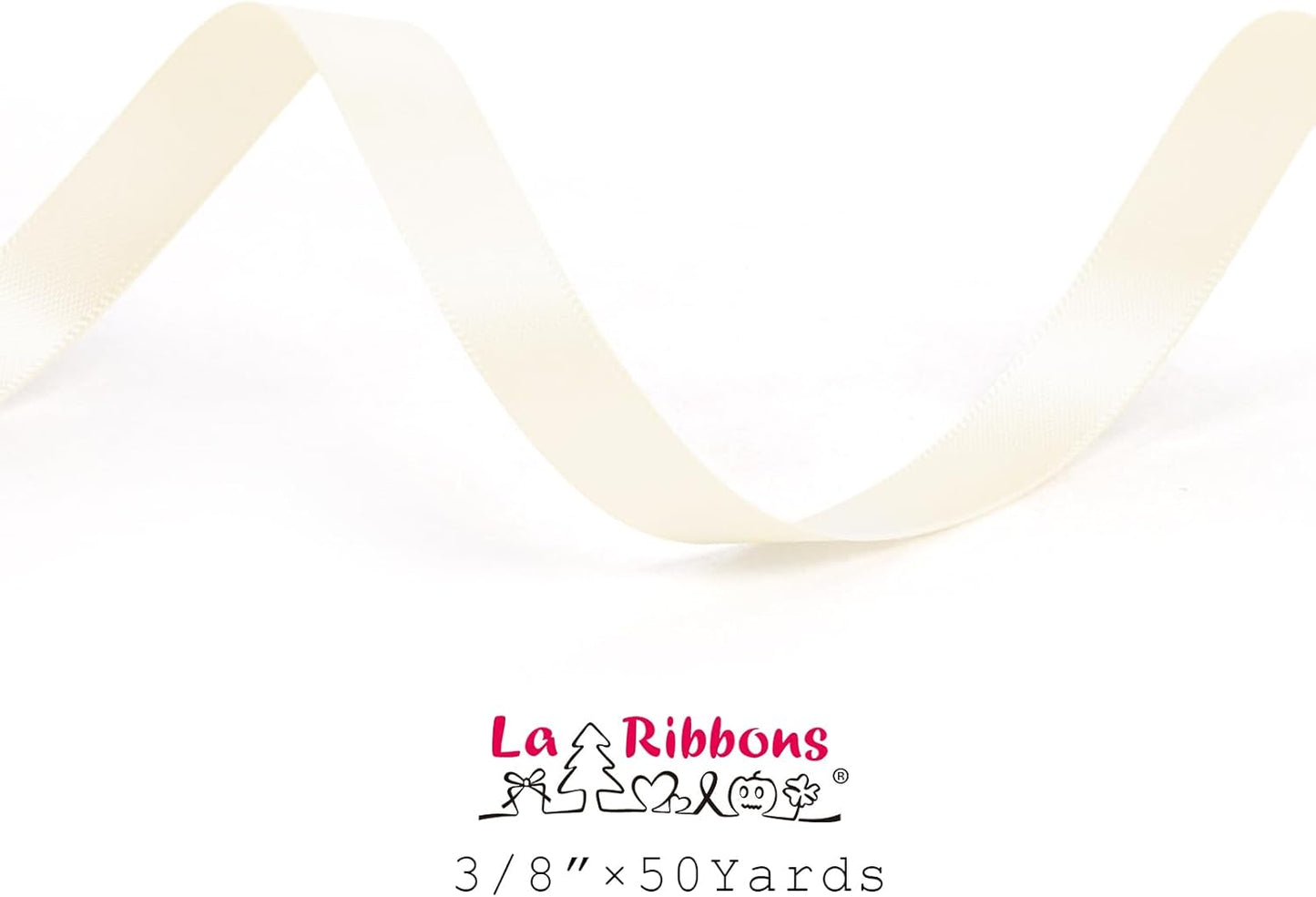 LaRibbons 3/8 Inch 50 Yard Double Faced Satin Ribbon,Ivory Small Satin Craft Fabric Ribbon for Gift Wrapping Floral Bouquets Wedding Party Decoration