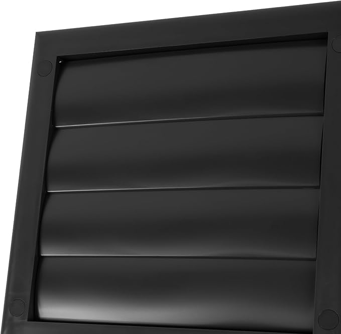 Plastic 4" Black Dryer Vent Cover with Flange - Exhaust Ventilation Grille with Shutters - Louvered Air Vent for Bathroom, Kitchen, Garage Various Ventilation Systems Ø3.9" / 7.5" x 7.5"
