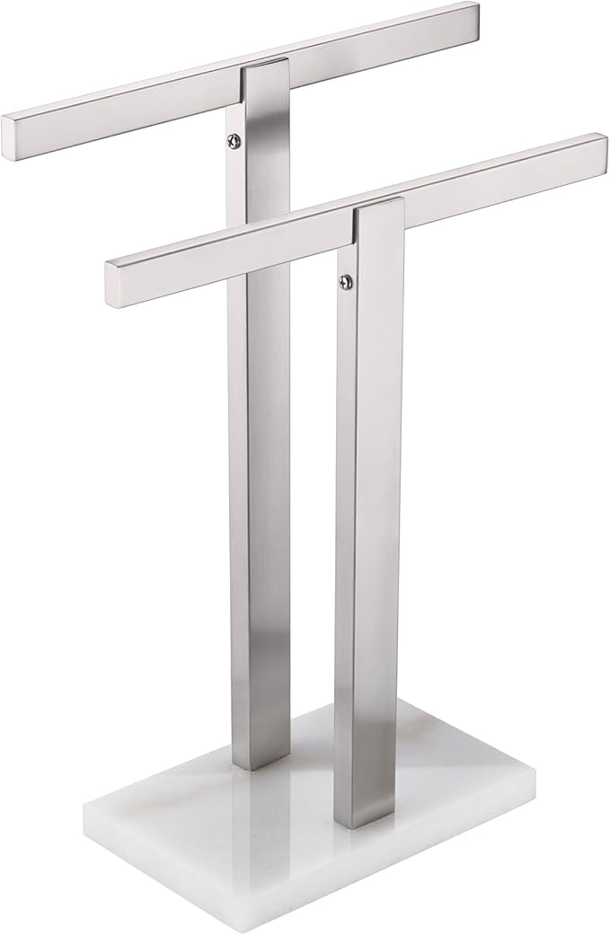 KOKOSIRI Hand Towel Holder Free-Standing Towel Racks with Marble Base for Bathroom Kitchen Vanity, Brushed Stainless Steel 15.7'' Height THS0001-SM-BR