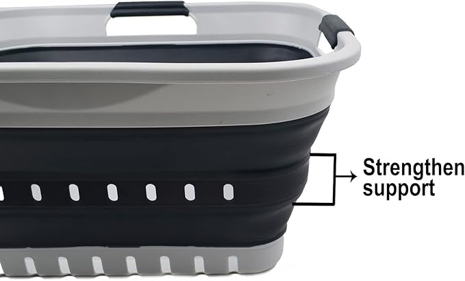 SAMMART 30L (8 gallons) Collapsible Plastic Laundry Basket/Hamper-Foldable Storage Container/Organizer-Space Saving Outdoor Pop Up Saving (Grey/Slate Grey (Set of 2))